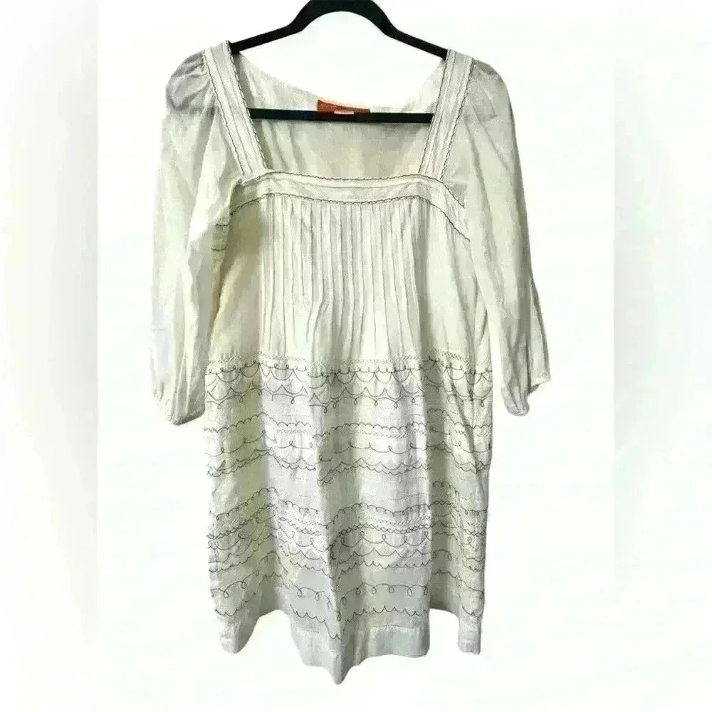 Cynthia Steffe white pleated front a line embroidered cotton dress size 8